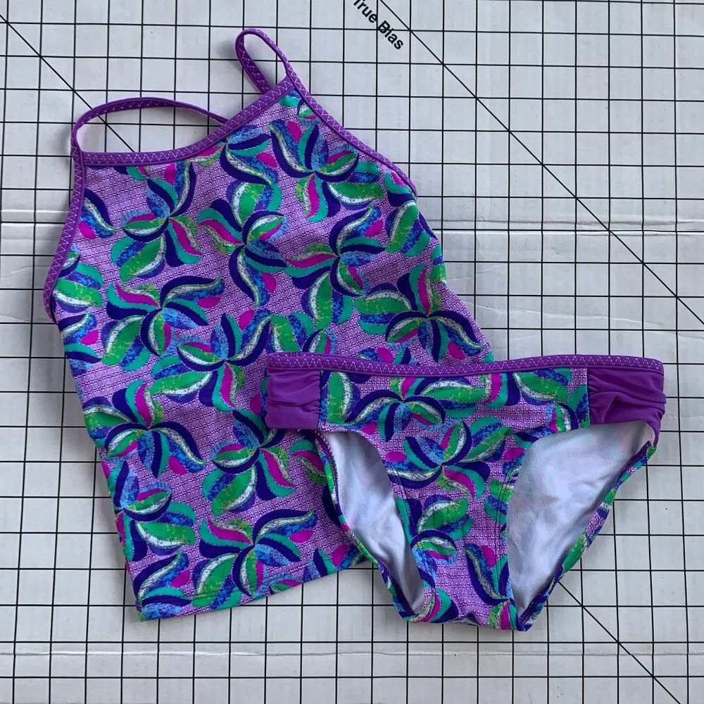 Purple Floral Girls Tankini Set